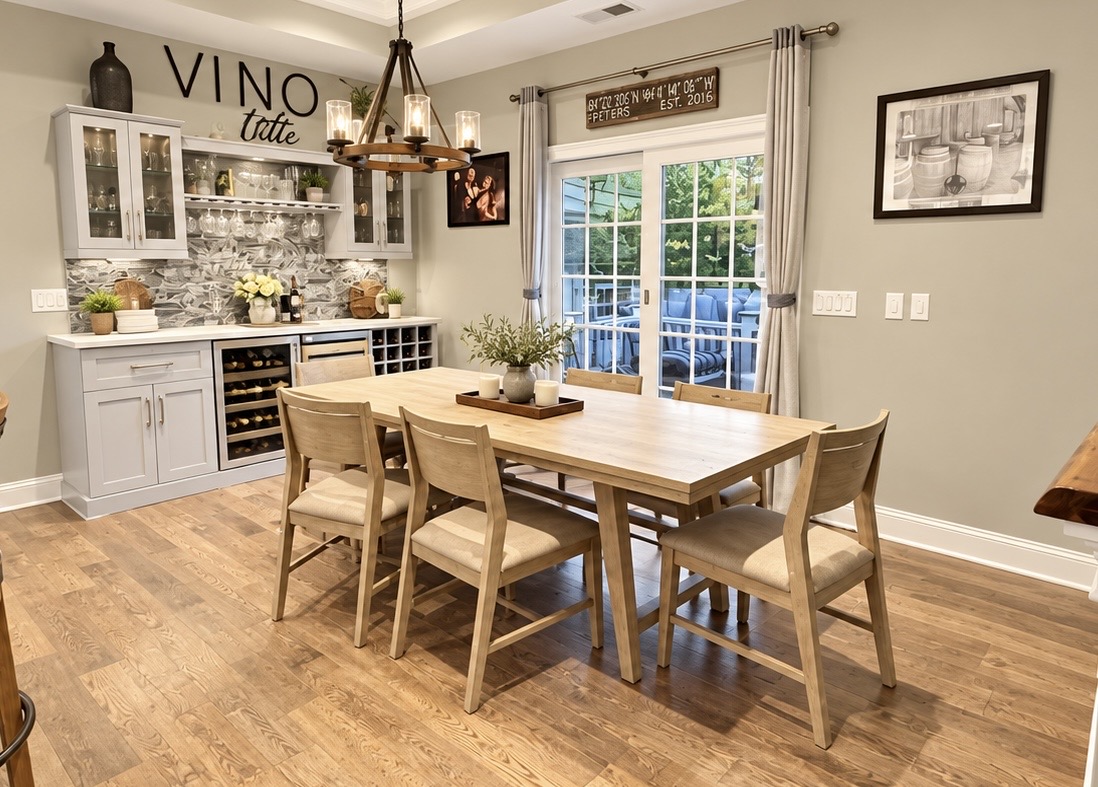 Dining room with custom built-in wine bar