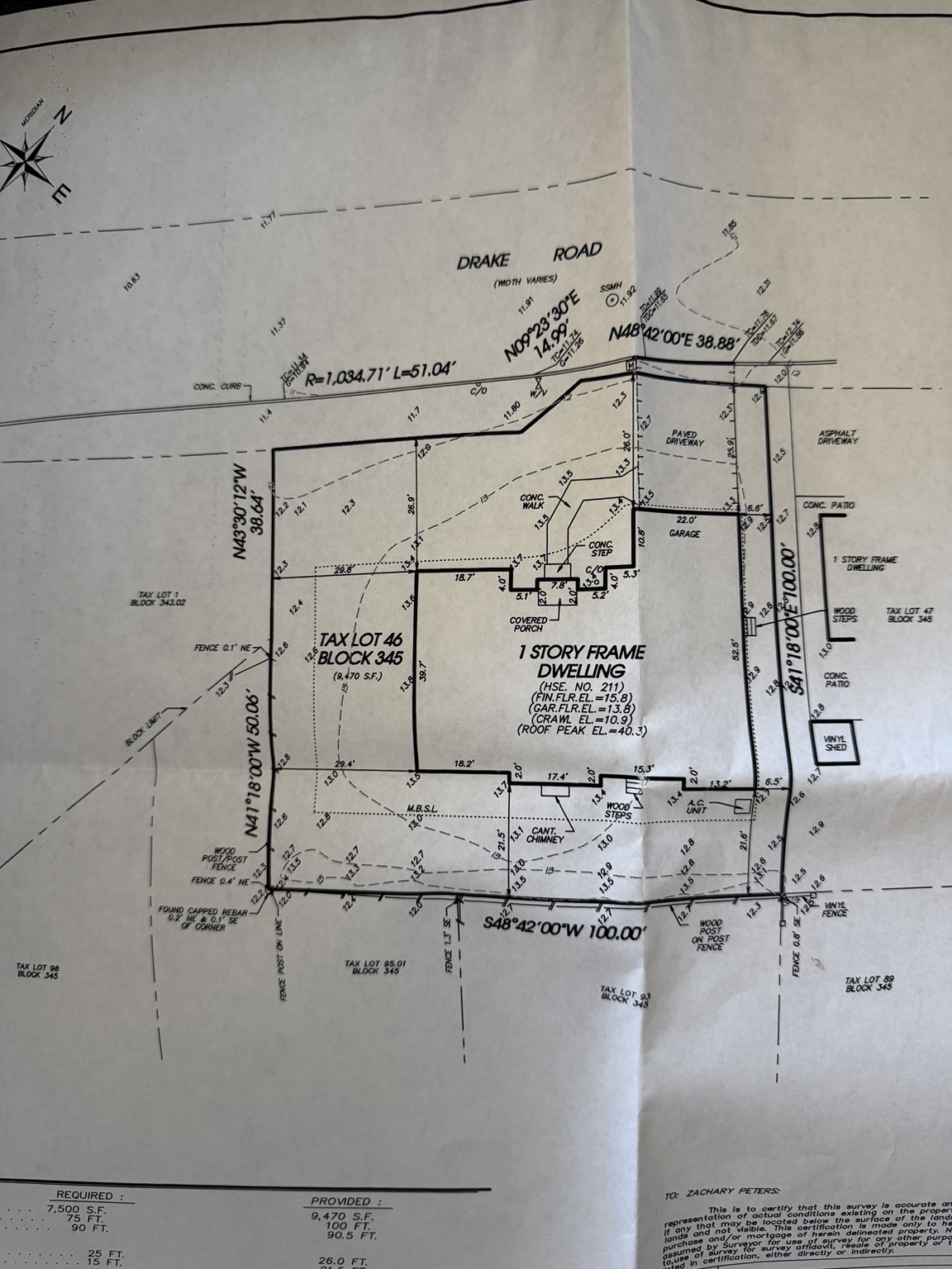 Property survey for 211 Drake Road